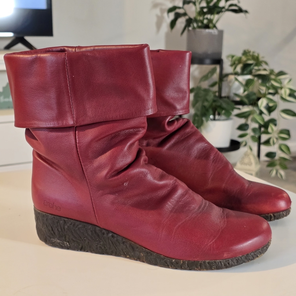 Arche Size 39 Women's Red Leather Ankle Boots - Picture 2 of 9
